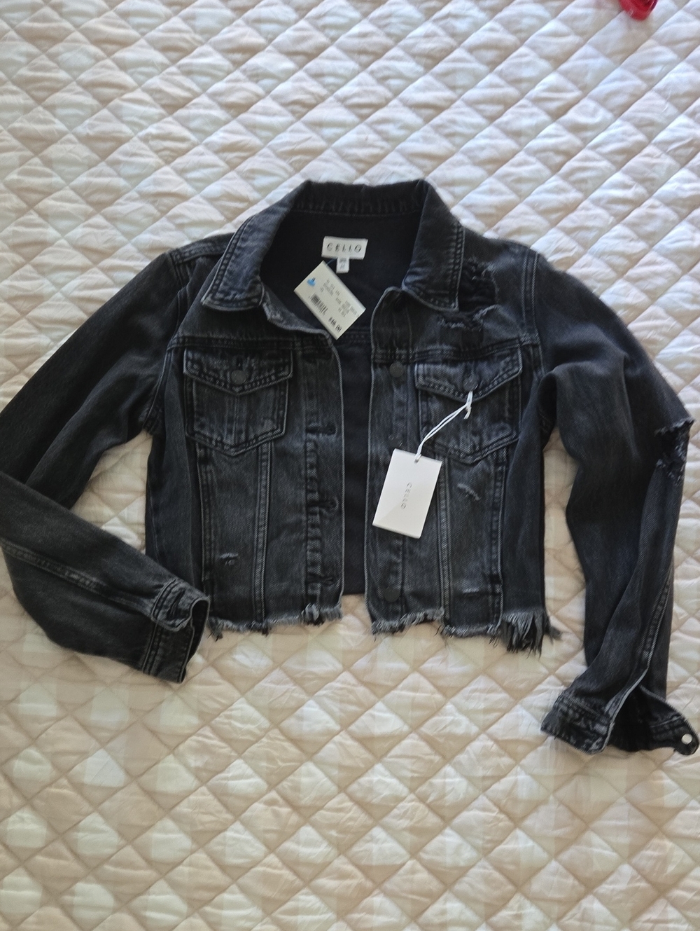 Cello Black Frayed Hem Cropped Denim Jacket